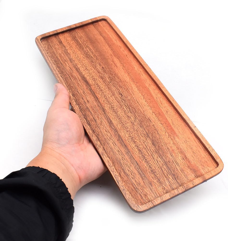 Paquete de 1 bandejas rectangulares de madera de acacia de 14 x 5.5 pulgadas, perfectas para embutidos, frutas, aperitivos y tablas de queso, diseño
