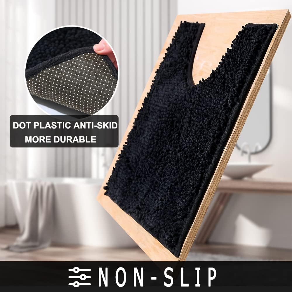 Alfombras de baño de felpilla en forma de U, extrasuaves y absorbentes, antideslizantes, de felpa lanuda para baño, lavable a máquina, alfombras de