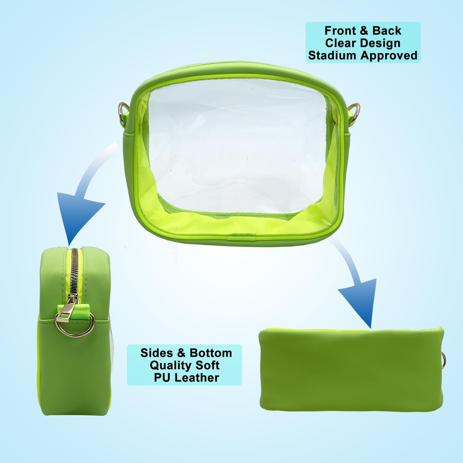 Bolso cruzado transparente aprobado para estadios con correa ajustable para deportes de concierto