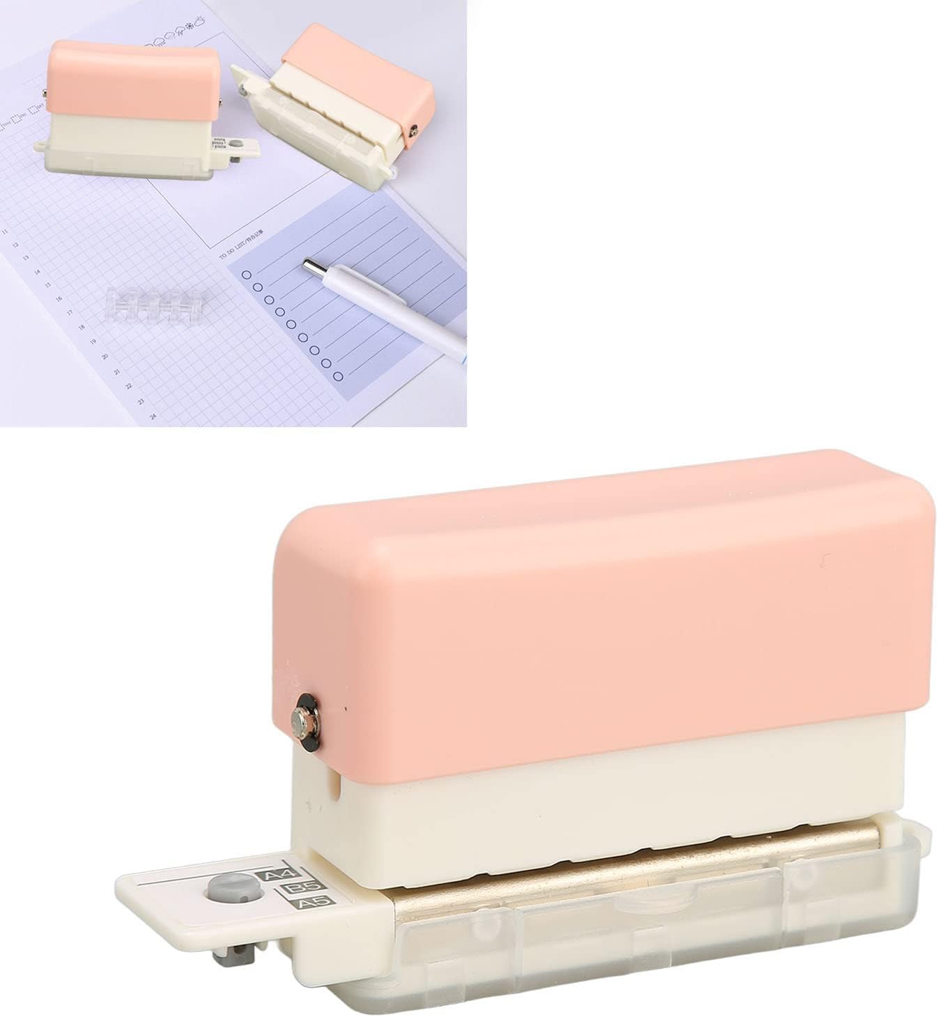 Perforadora de agujero, bonito estilo pequeño, mini perforadora portátil para manualidades de papel, planificadores y carpetas (rosa)