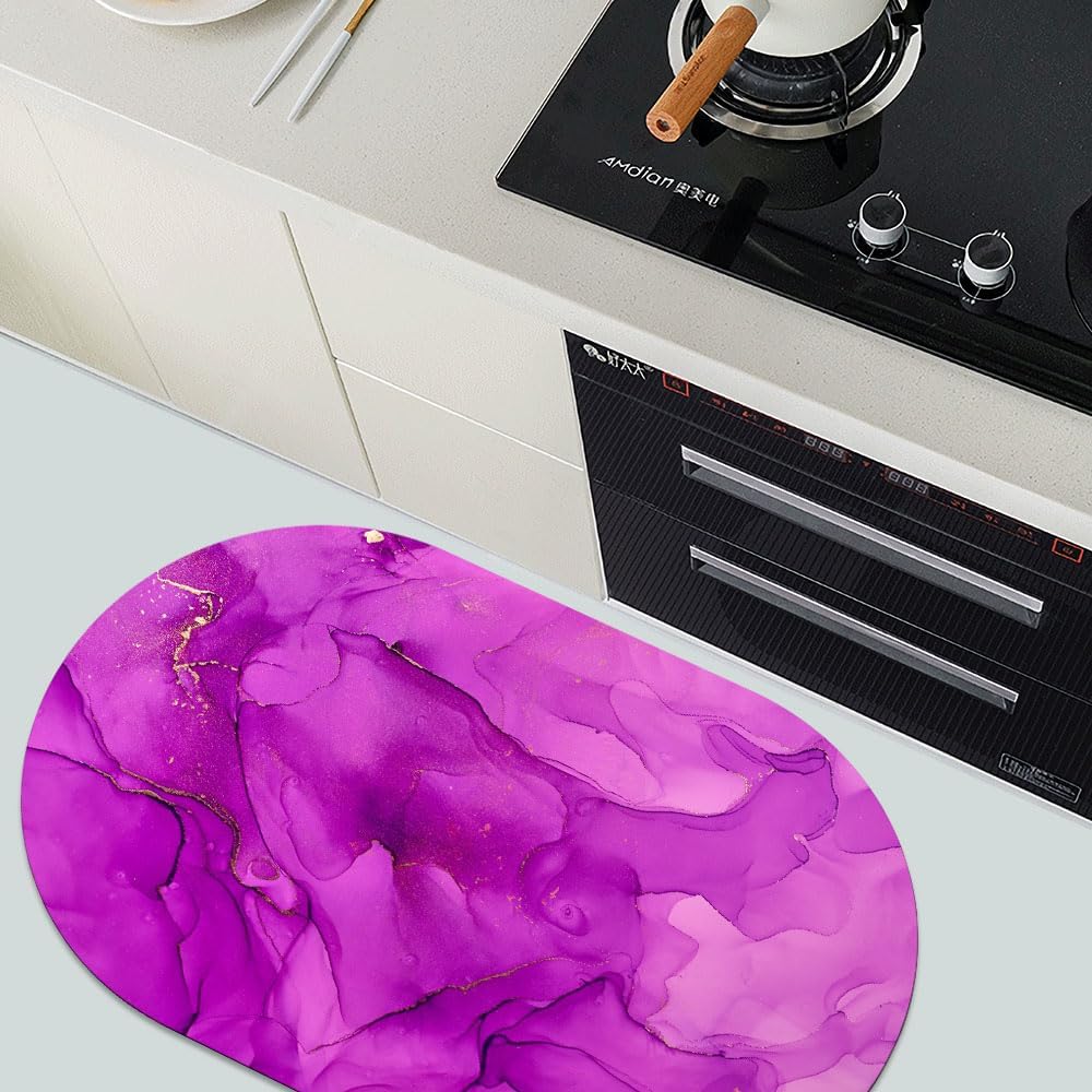 Alfombra de baño de mármol dorado morado, súper absorbente, ultrafina, de perfil bajo, antideslizante, de secado rápido, lavable para delante de la