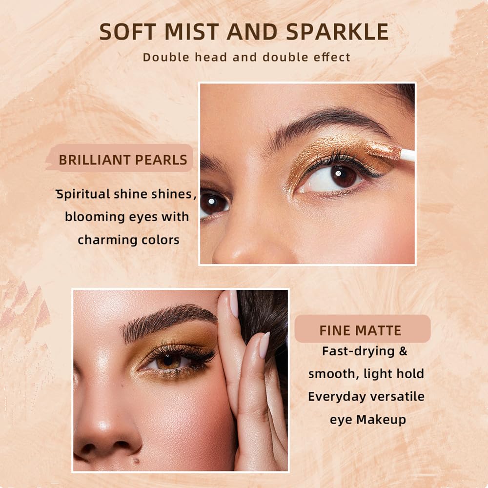 ELSOGO Sombra de ojos líquida, sombra de ojos 2 en 1 con purpurina mate de doble extremo, sombra de ojos líquida metálica impermeable de larga