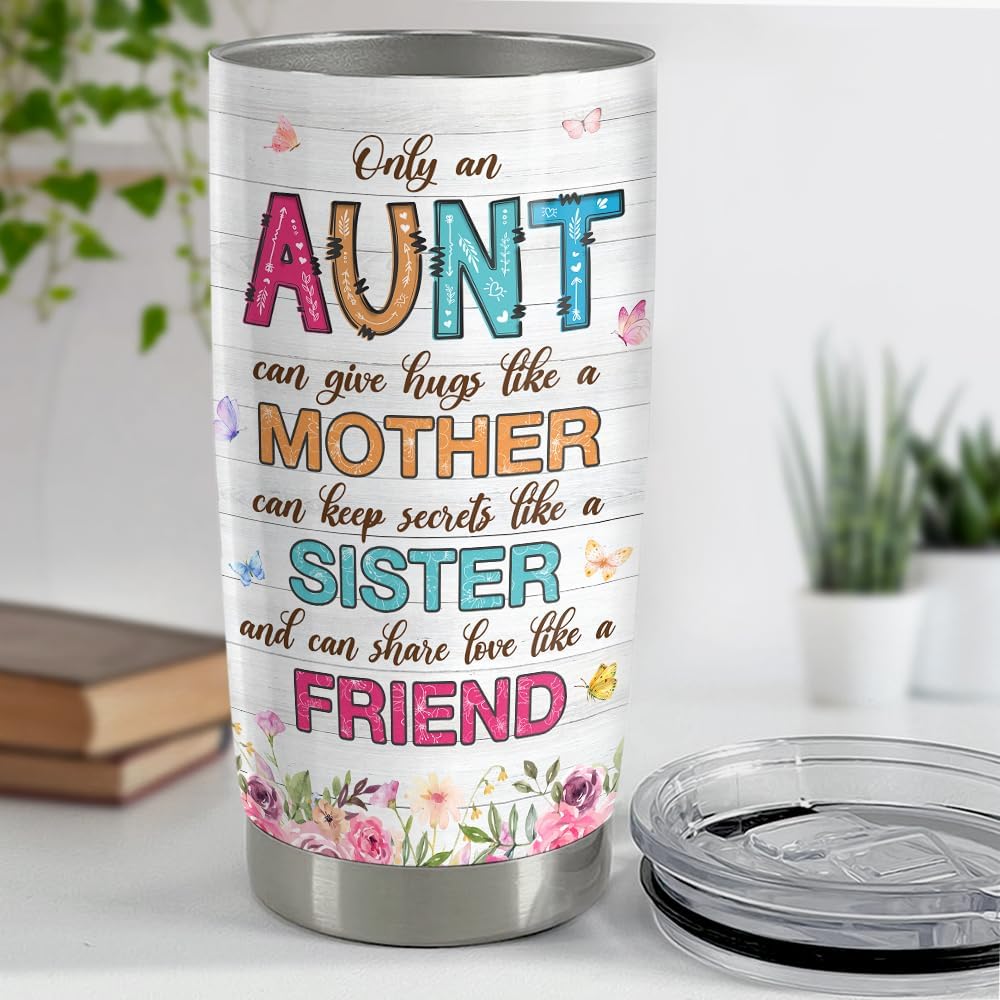 SANDJEST Vaso térmico de acero inoxidable con aislamiento térmico de 20 onzas para tía, regalo para tía, regalo para cumpleaños, Navidad