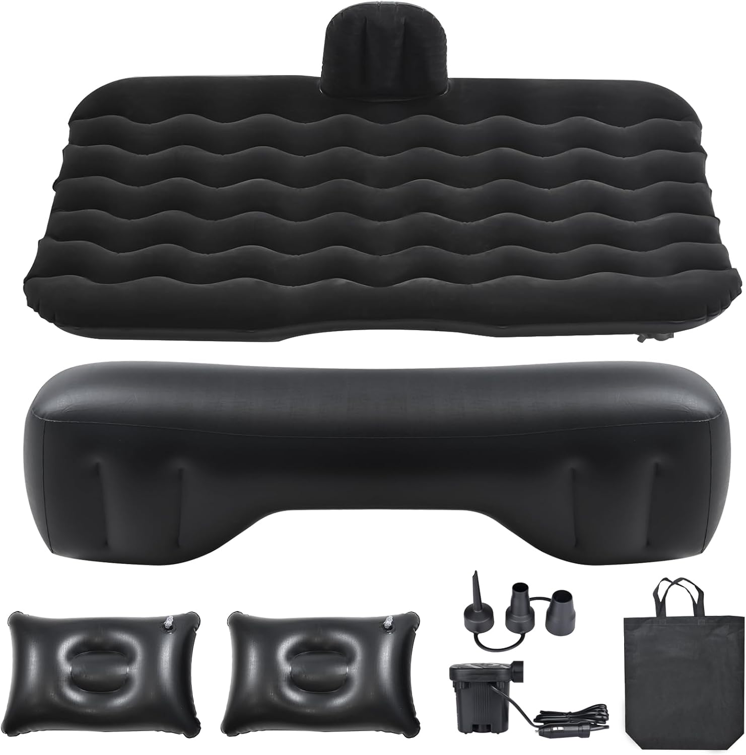 NovelBee Colchón inflable de aire para automóvil, asiento trasero, cama para dormir con cabeza y almohadilla lateral para protección adicional,