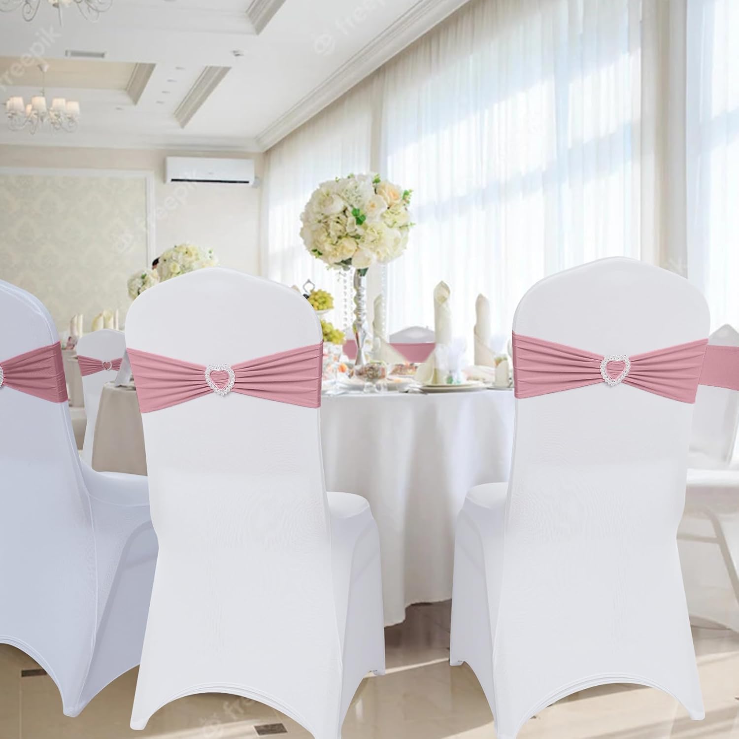 Howhic Paquete de 60 bandas elásticas de elastano para silla con hebilla deslizante, lazos elásticos universales para bodas, banquetes, fiestas,