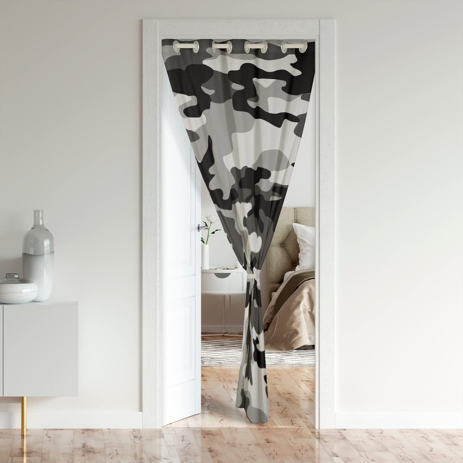 jejeloiu Cortina de puerta de camuflaje para puerta, privacidad de 34 x 80 pulgadas, cortina de camuflaje para puerta de armario, cortina de estilo