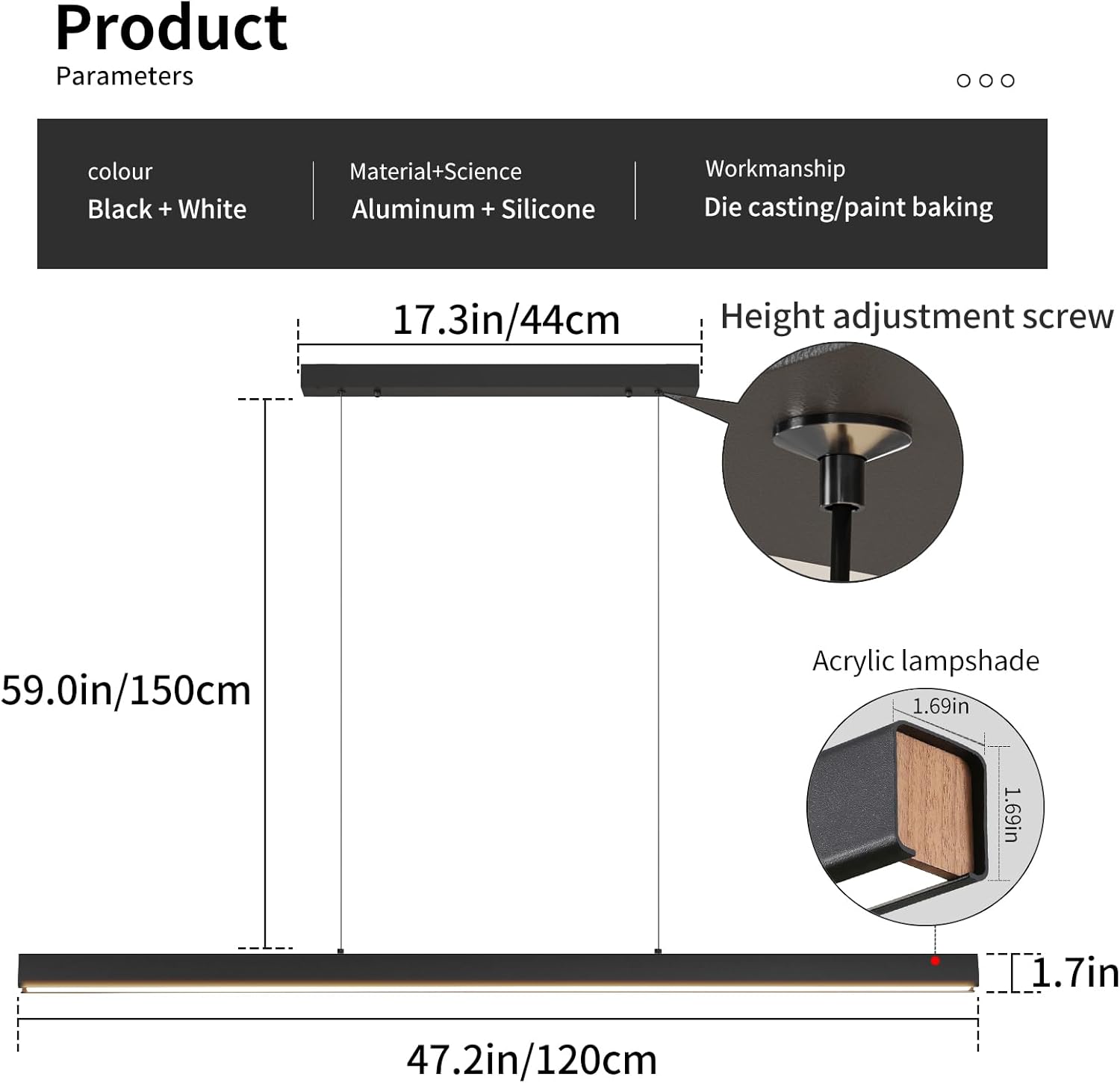 Lámparas colgantes lineales LED de 47 pulgadas, luz de mesa de billar regulable de 25 W con control remoto, luces modernas de isla para cocina,