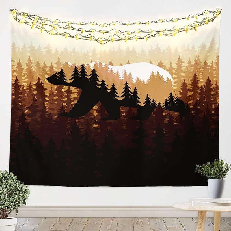 Tapiz de oso para colgar en la pared para niños y niñas, decoración de bosque botánico, manta de pared de microfibra de granja con animales