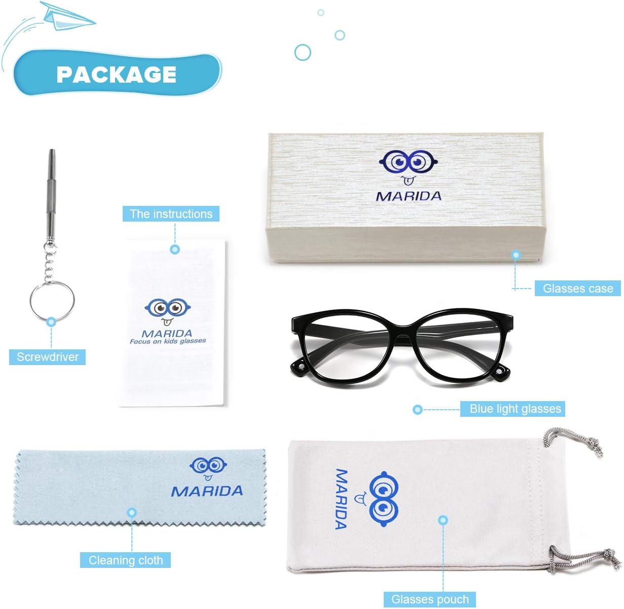 MARIDA Gafas de bloqueo de luz azul para niños, paquete de 2