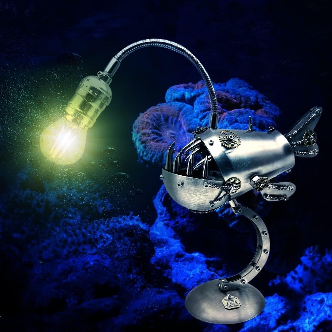 Rompecabezas de metal 3D, kit de manualidades para manualidades, modelo de lámpara de escritorio de pez pescador de metal 3D, para aliviar el estrés