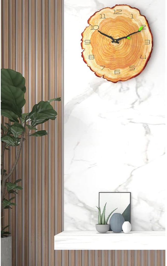 Reloj de pared Wood Grain Design Wall Clock Creative Pastoral Style Irregular Shape Clock Silent Non-Ticking Hanging Clock Battery Operated for