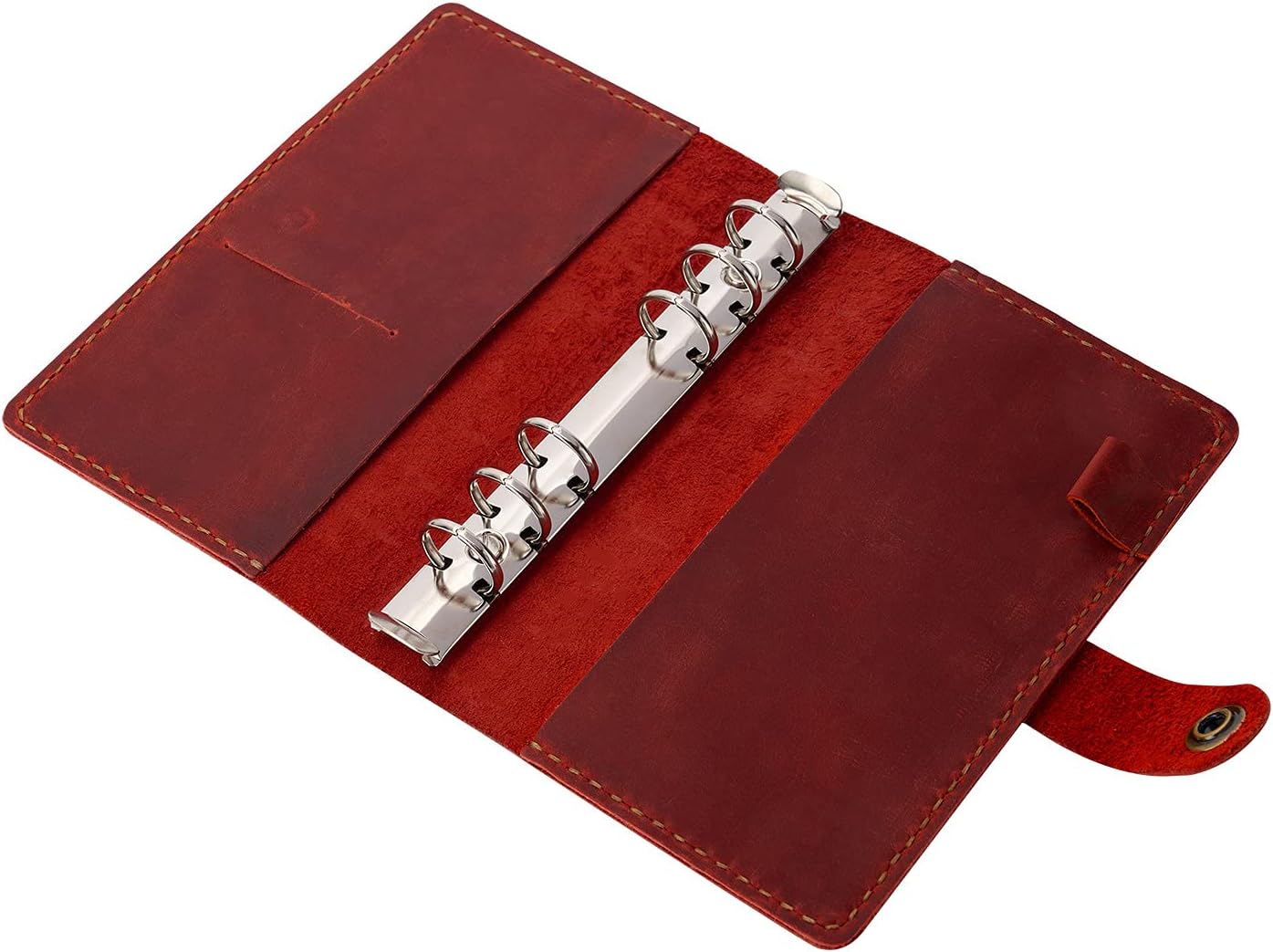 Cuaderno de cuero recargable, 9 x 7.5 pulgadas, diario de escritura de cuero A5 con forro, hecho a mano, vintage de 6 anillas, organizador de diario
