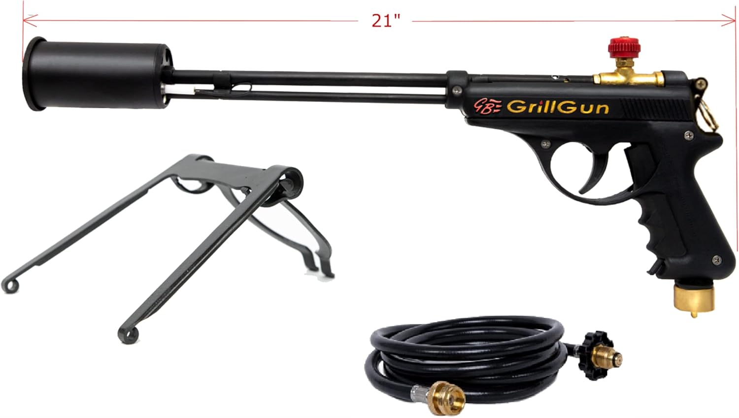 GRILLBLAZER GrillGun – Juego de soplete de mano, soporte y manguera, para parrilla y soplete culinario, iniciador de carbón, herramientas