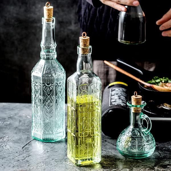 Bormioli Rocco Juego de 2 botellas Country Home Fiesole de 24 onzas con tapa de corcho natural, cristal de estrella teñido azul-verde, diseño