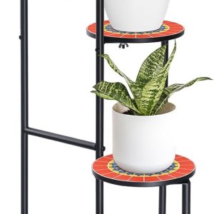 THE NEXT GARDENER.COM Soporte para plantas de interior de 4 niveles, estante esquinero para flores al aire libre con mesa de azulejos de cerámica de THE NEXT GARDENER.COM Soporte para plantas de interior de 4 niveles, estante esquinero para flores al aire libre con mesa de azulejos de cerámica de