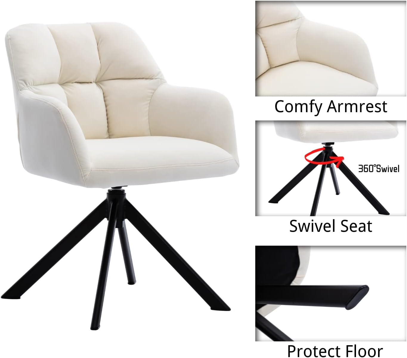 Lei Yu Shunzhi Cómoda silla giratoria de escritorio con acento de terciopelo sin ruedas, tarea de computadora con brazo de respaldo medio para