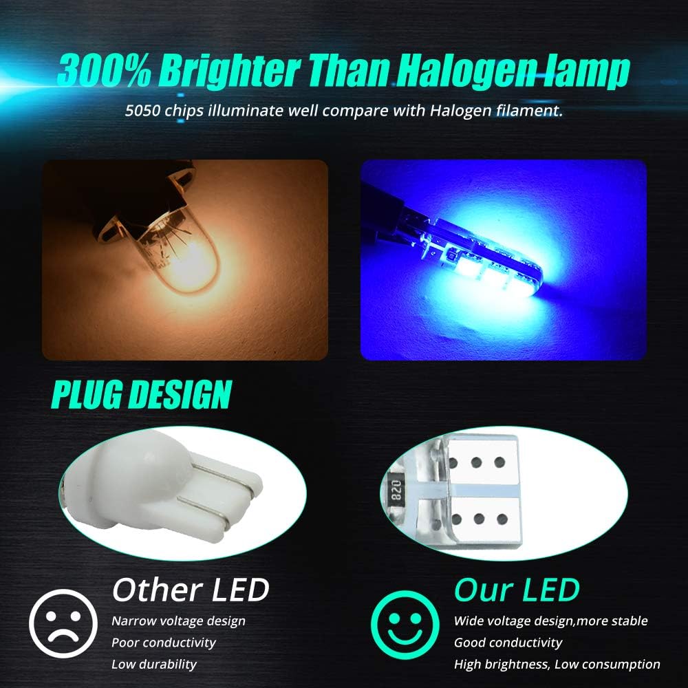 YEERON 20 bombillas LED 168 194 T10 súper brillantes 6 x 5050SMD chips COB LED lámpara para luces de cuña de puerta de marcador lateral, blanco,