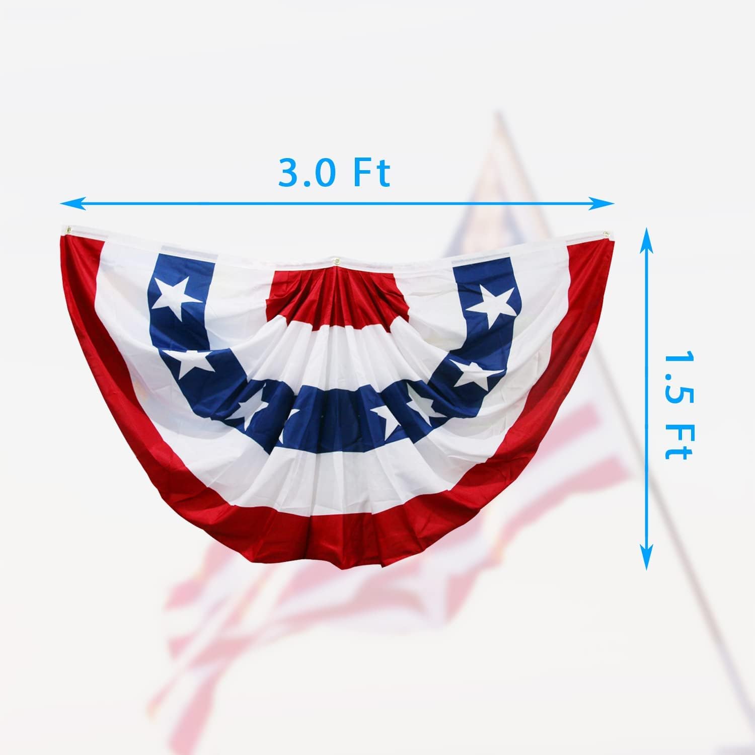 Banderines de bandera estadounidense para exteriores, banderas del 4 de julio para exteriores, bandera plisada de Estados Unidos de 1.5 x 3 pies,