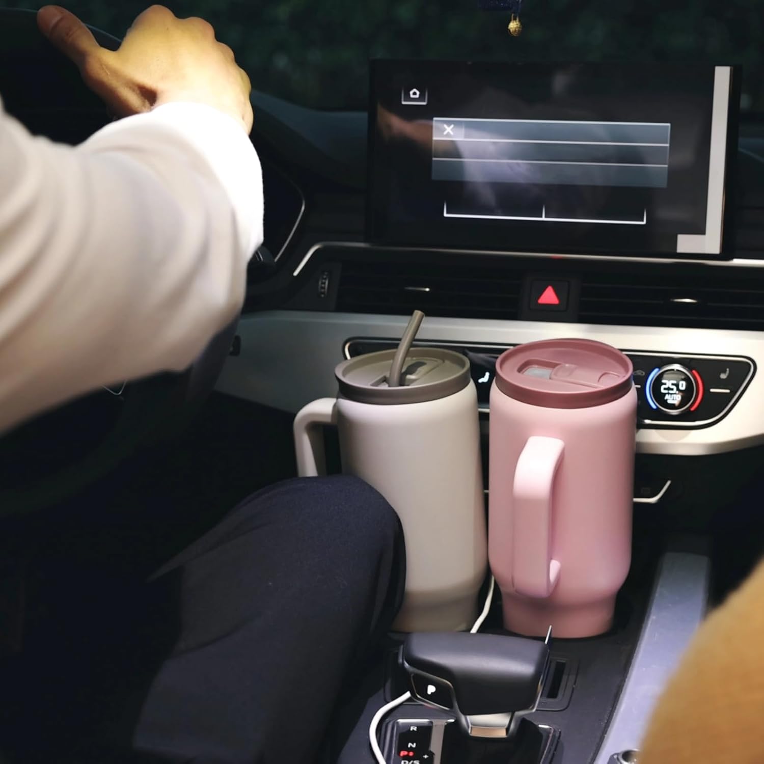 BOTTLE BOTTLE Vaso de 40 onzas con asa y pajita, taza de viaje al vacío de acero inoxidable para automóvil, botella de agua al vacío de acero