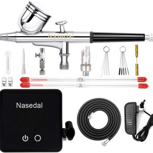 Nasedal Kit de aerógrafo con compresor de aire de parada automática de 0.012 in Pistola de cepillo de aire de doble acción para pintura modelo, Nasedal Kit de aerógrafo con compresor de aire de parada automática de 0.012 in Pistola de cepillo de aire de doble acción para pintura modelo,