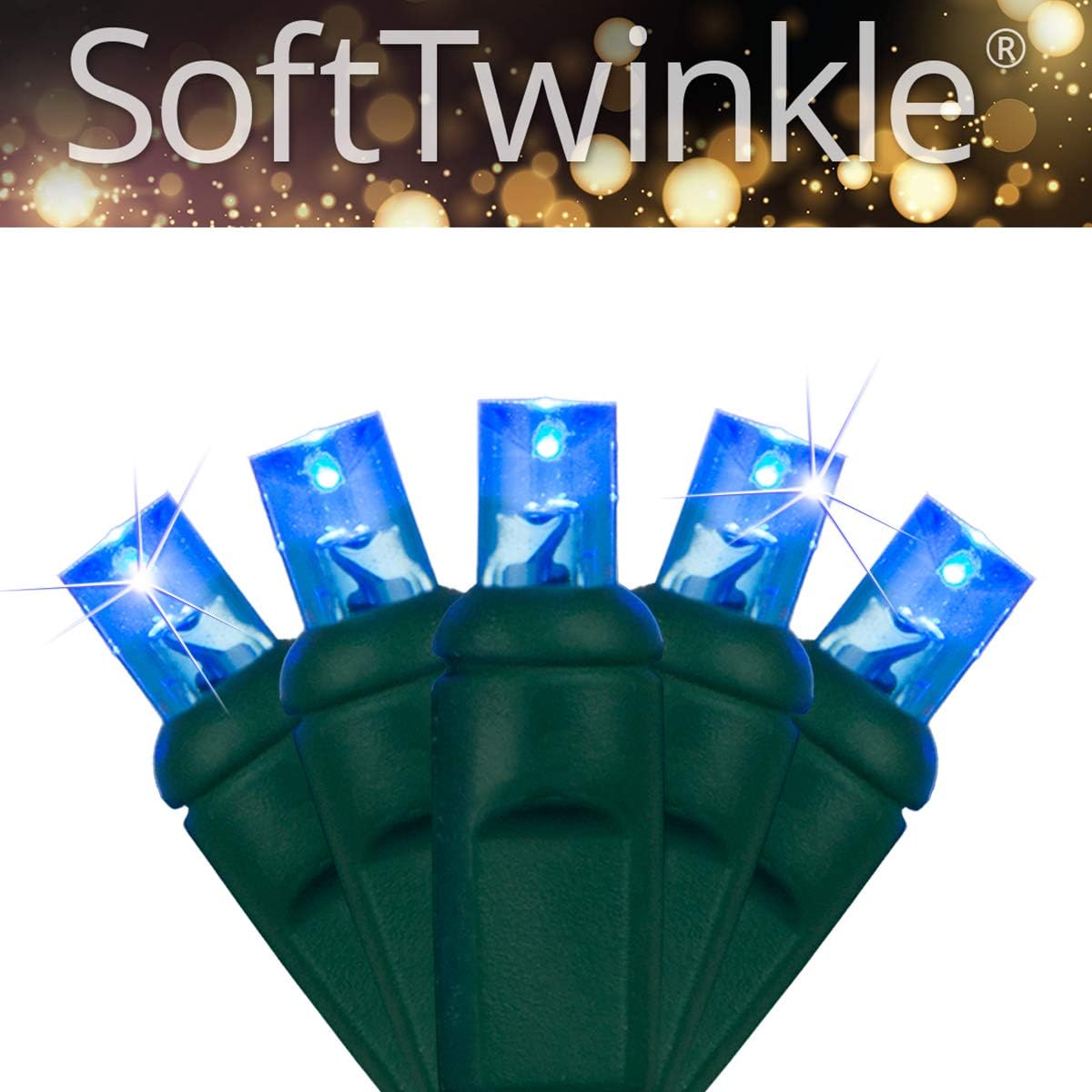 SoftTwinkle – Luces de Navidad de centelleo lento, tira de luces parpadeantes suaves de Navidad (50 luces, 17 pies, azul)