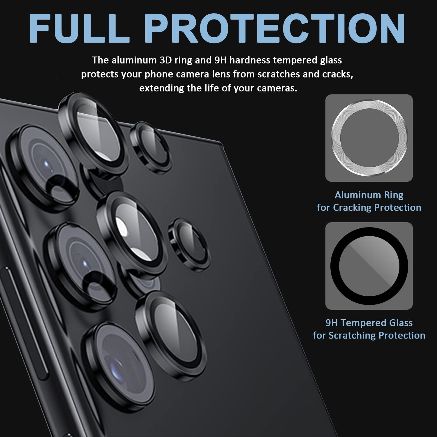 Miimall Protector de lente compatible con Galaxy S23 Ultra, protector de cámara S23 Ultra, antiarañazos, 9H HD, protector de lente de cámara de