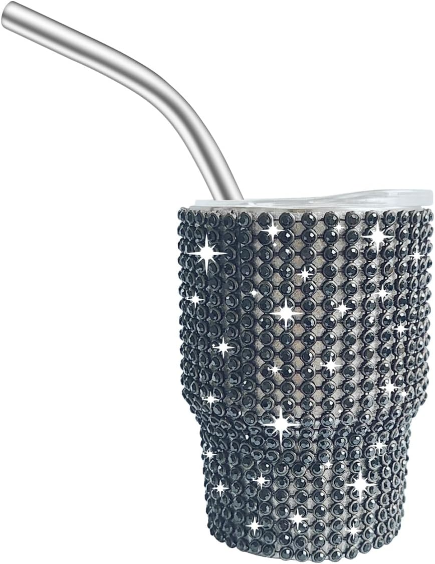 INSTOME Bling Mini vaso de chupito, vaso de chupito de 3 onzas, vaso de chupito de diamante con pajilla, vaso de chupito pequeño con purpurina para