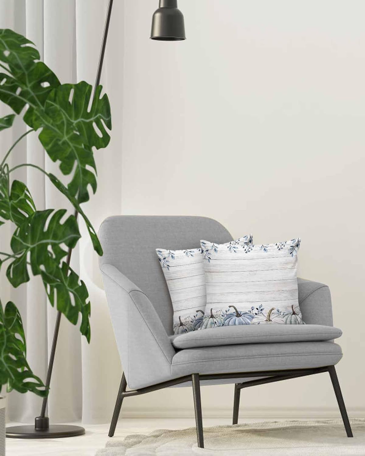 Cotton Throw Pillow Covers Reversible Set of 2, Pumpkin Blue Tree Leaves Floral Fall Soft Couch Pillow Covers for Sofa Bedroom Living Room 18 x 18