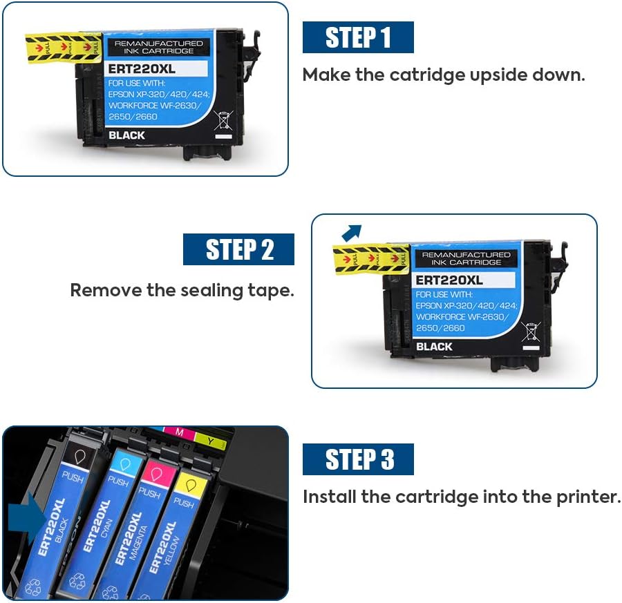 ALLWORK Cartucho de tinta remanufacturado de repuesto para Epson 220 220XL T220XL Uso con Workforce WF-2760 WF-2750 WF-2630 WF-2650 WF-2660 XP-320