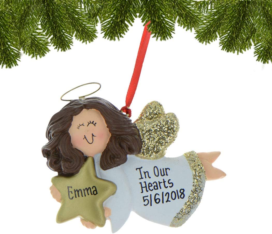 Adorno de Navidad de ángel personalizado 2024  Lindos adornos de ángel hembra morena, decoraciones de Navidad, recuerdo de ángel de la guarda, alas