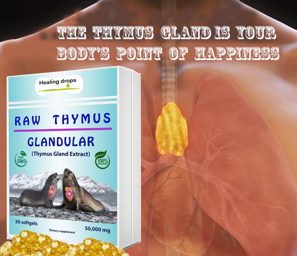 HEALING DROPS Suplemento glandular Thymus Extracto de tejido crudo – Apoya la alergia inmunológica Histamina Health Geles suaves con Harbor Seal