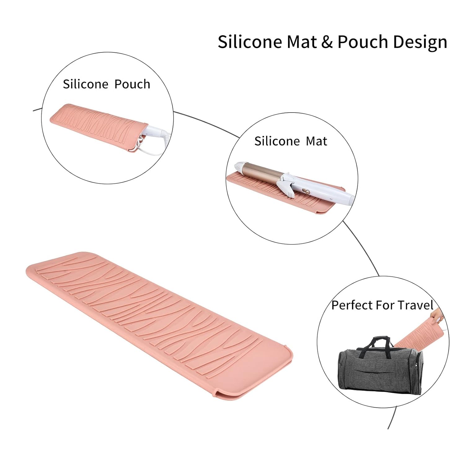 Alfombrilla con bolsa de silicona resistente al calor para alisadora de pelo, plancha de prensado, rizador de pelo, varita para rizar, plancha
