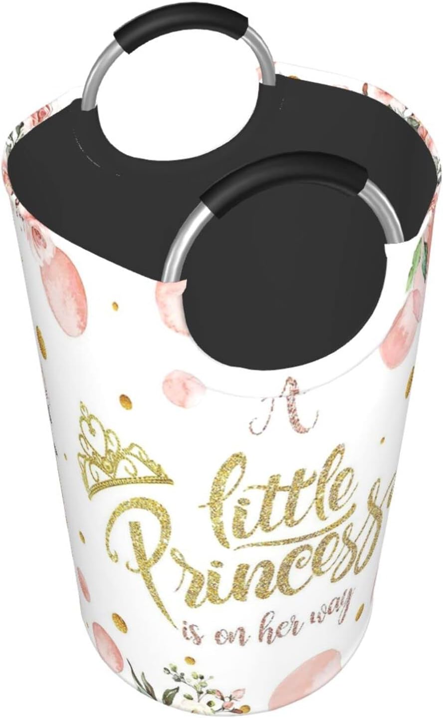 Cesta de ropa plegable duradera para ropa sucia, organizador de ropa sucia, corona dorada, rubor, rosa, floral, princesa, bebé niña