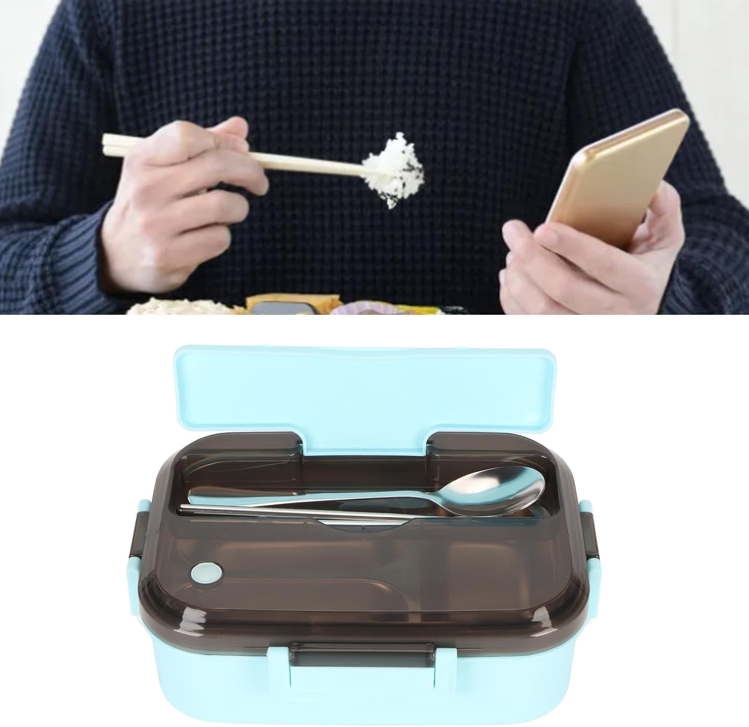 TOPINCN , Acero con palillos, caja de aislamiento térmico, 3 compartimentos, contenedor de almuerzo caliente para oficina, picnic (3 compartimentos)