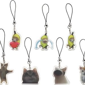 EXPHAIN 7 piezas de llavero con dije para teléfono con diseño de gato Y2k, lindo Kawaii para teléfono, correa estética, Acrílico, No es una piedra EXPHAIN 7 piezas de llavero con dije para teléfono con diseño de gato Y2k, lindo Kawaii para teléfono, correa estética, Acrílico, No es una piedra