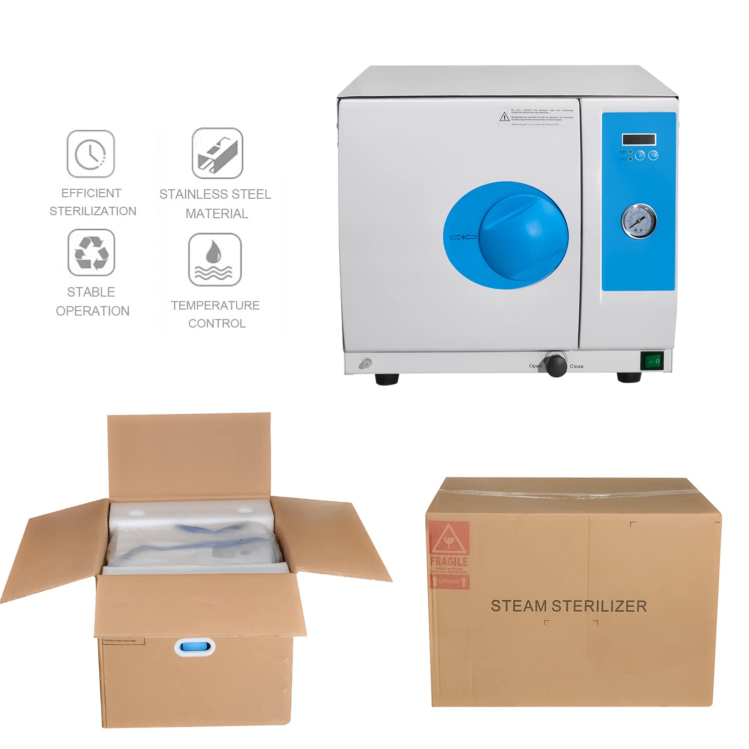 Clase N 18L Esterilizador de vapor semiautomático portátil Esterilizador de autoclave de mesa Esterilizador Digital Pantalla Autoclave Vapor
