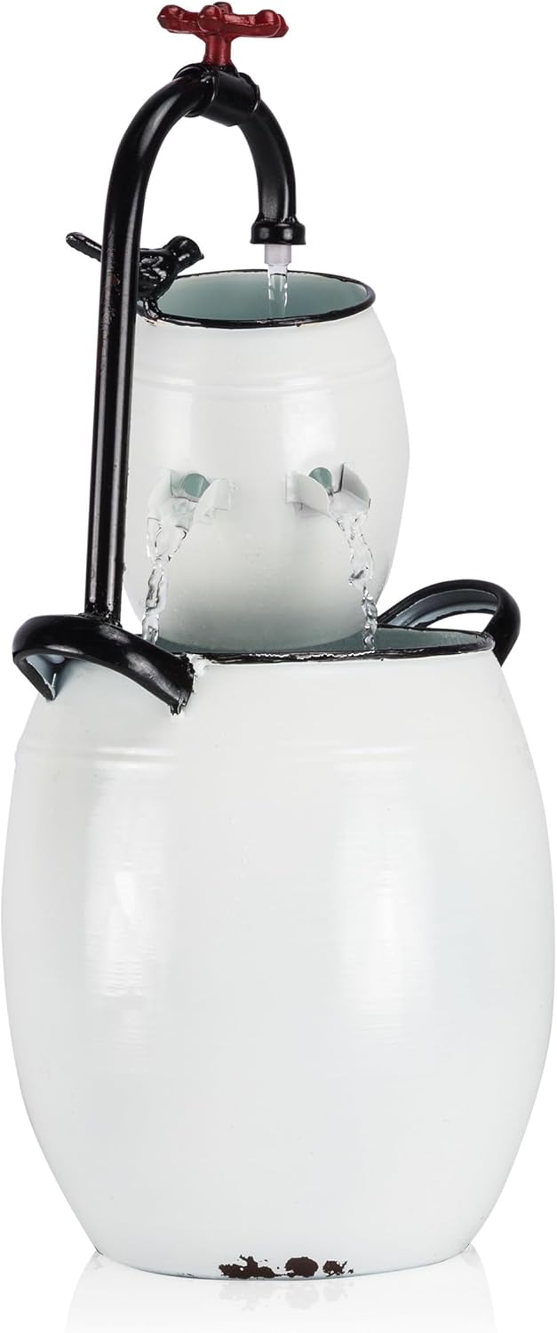 Alpine Corporation YHL428 – Fuente de agua para grifos y barriles de mesa para exteriores, fuente de decoración de mesa antigua de 19 pulgadas,