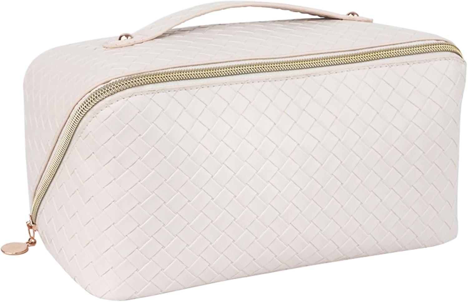 ISILANDON Bolsa de cosméticos de viaje de gran capacidad  Piel sintética impermeable, bolsa de maquillaje portátil para mujer con asa y divisor