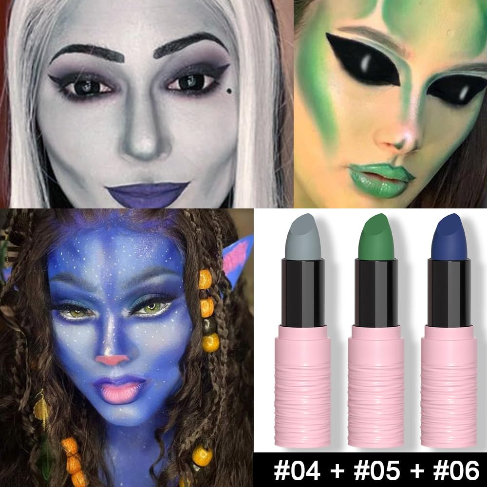 Kaely Juego de 3 piezas de pintura corporal para labios, ojos negros, ojos negros, Halloween, cosplay, fiesta de cumpleaños, payaso, fácil de