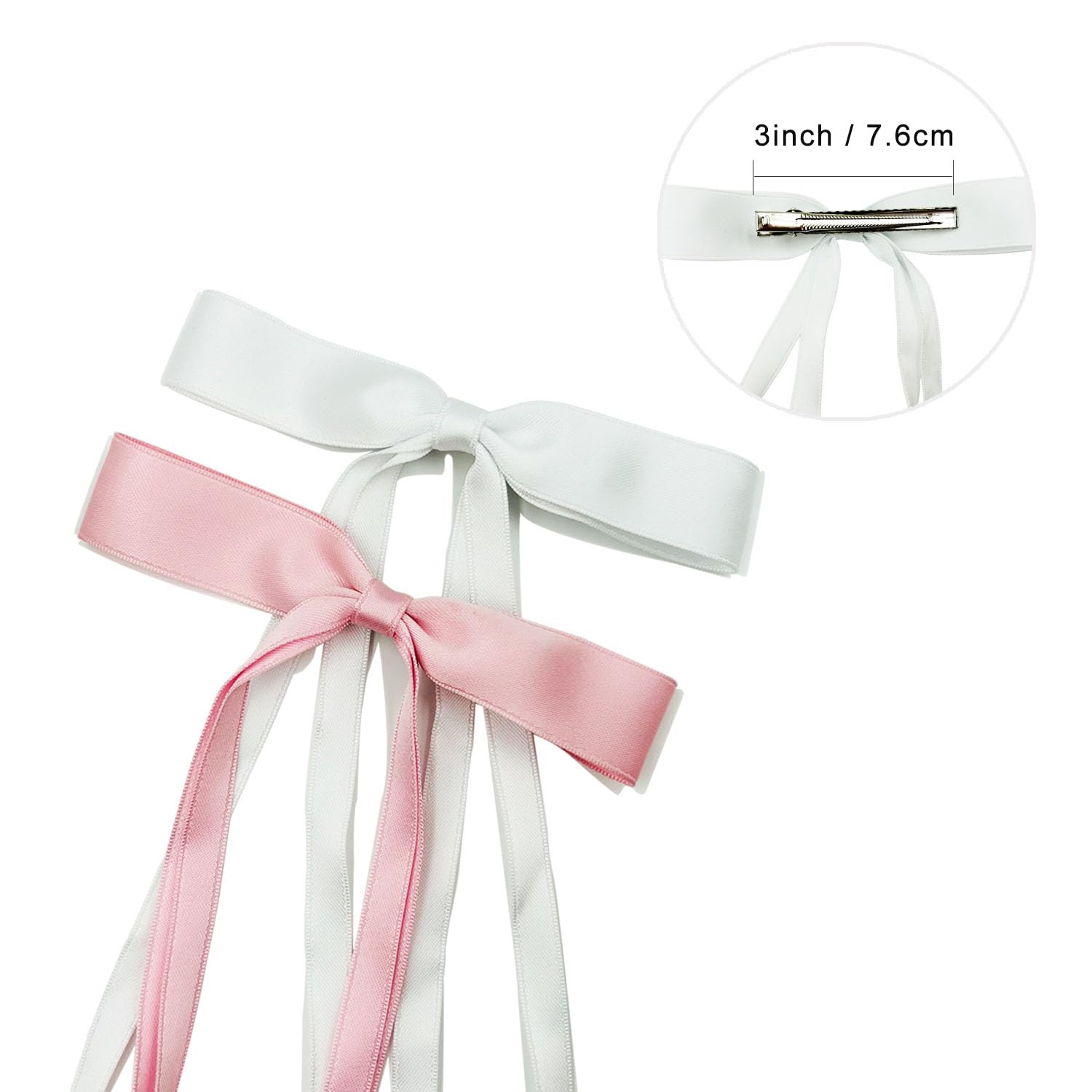 Pinzas para el cabello para mujer, lazo con borla y cola larga, clip para niña, accesorios sólidos, pasadores y lazo de garra (blanco, rosa)