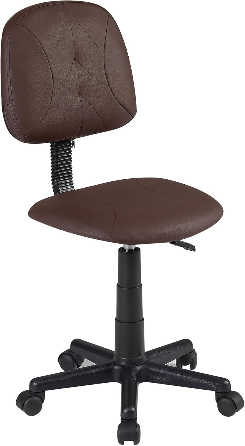 VECELO Silla pequeña de escritorio con ruedas para computadora, sin brazos, respaldo bajo, piel sintética, con ruedas de 360 de altura ajustable