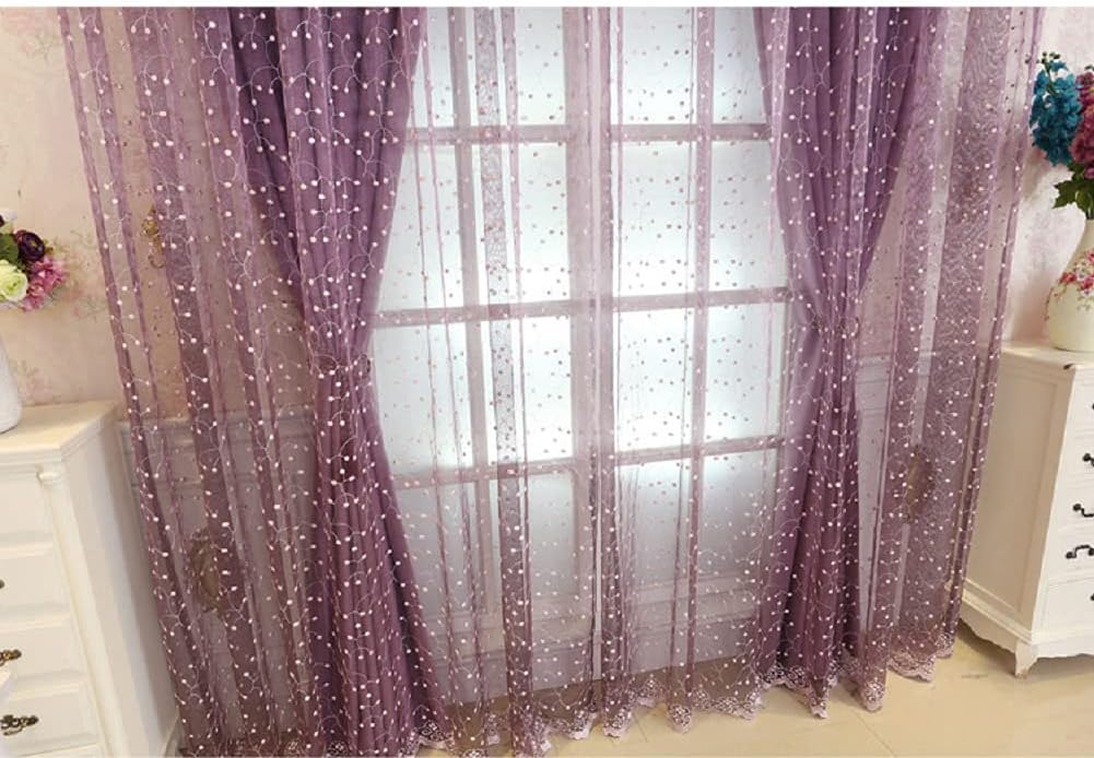 HooHero Cortinas transparentes de lujo de estilo campestre para sala de estar, dormitorio, cortina de gasa bordada