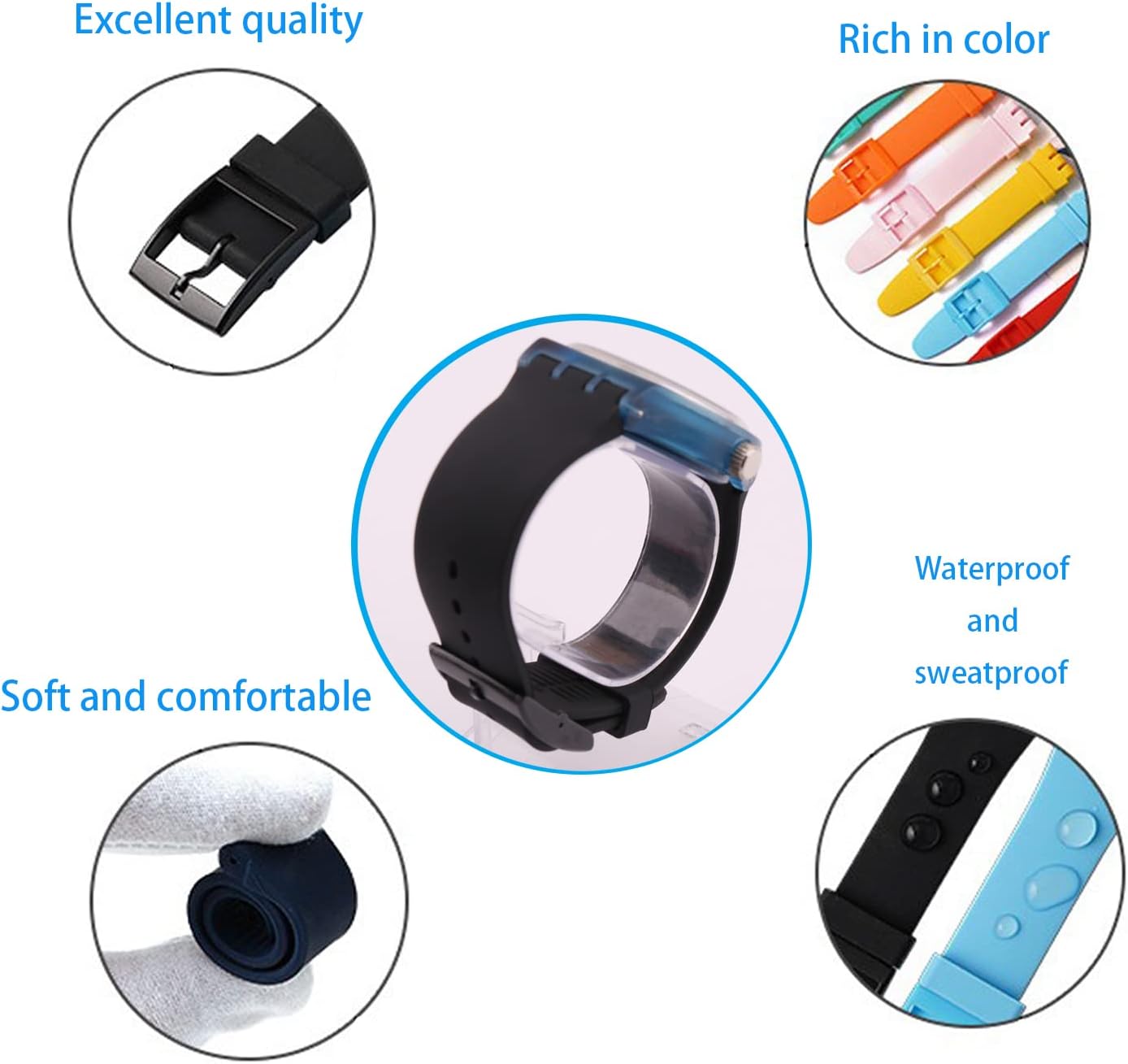 Correa de reloj de goma de 0.669 in y 0.748 in compatible con Swatch Watch Band Reemplazo impermeable pulsera de reloj de silicona para damas