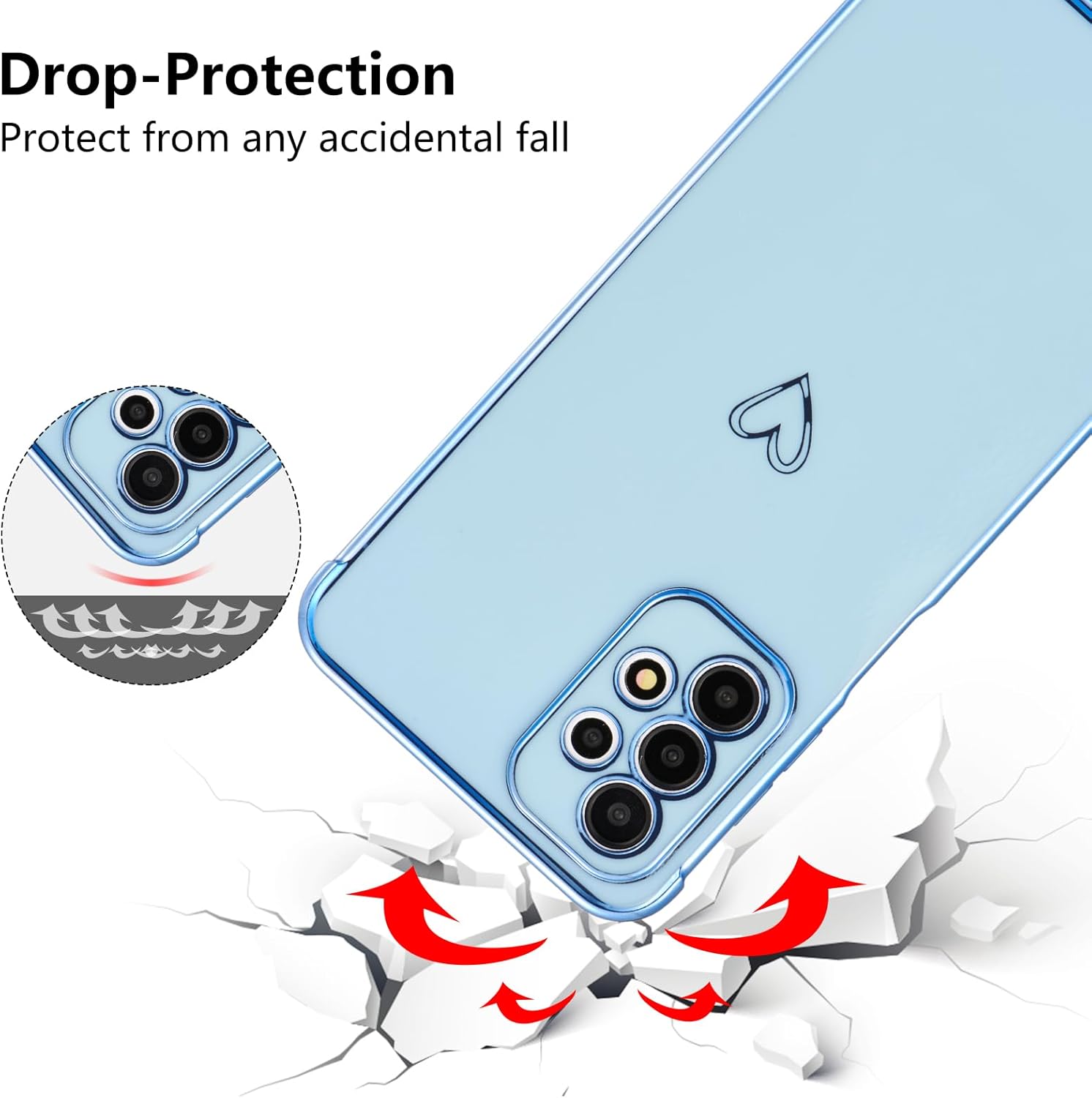 ZTOFERA Funda Samsung Galaxy A23 4G5G, bonito borde chapado con patrón de corazones de amor con protección para lente de cámara, funda para Galaxy