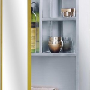 Armario de acero inoxidable con espejo de medicina para baño con puerta enmarcada dorada, múltiples estantes, 15 x 21 pulgadas Armario de acero inoxidable con espejo de medicina para baño con puerta enmarcada dorada, múltiples estantes, 15 x 21 pulgadas