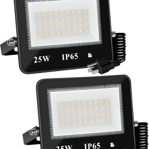 Luz de inundación LED para exteriores, paquete de 25 W enchufables con sensor de movimiento con cable de 5 pies, luces de seguridad de 120 V con Luz de inundación LED para exteriores, paquete de 25 W enchufables con sensor de movimiento con cable de 5 pies, luces de seguridad de 120 V con