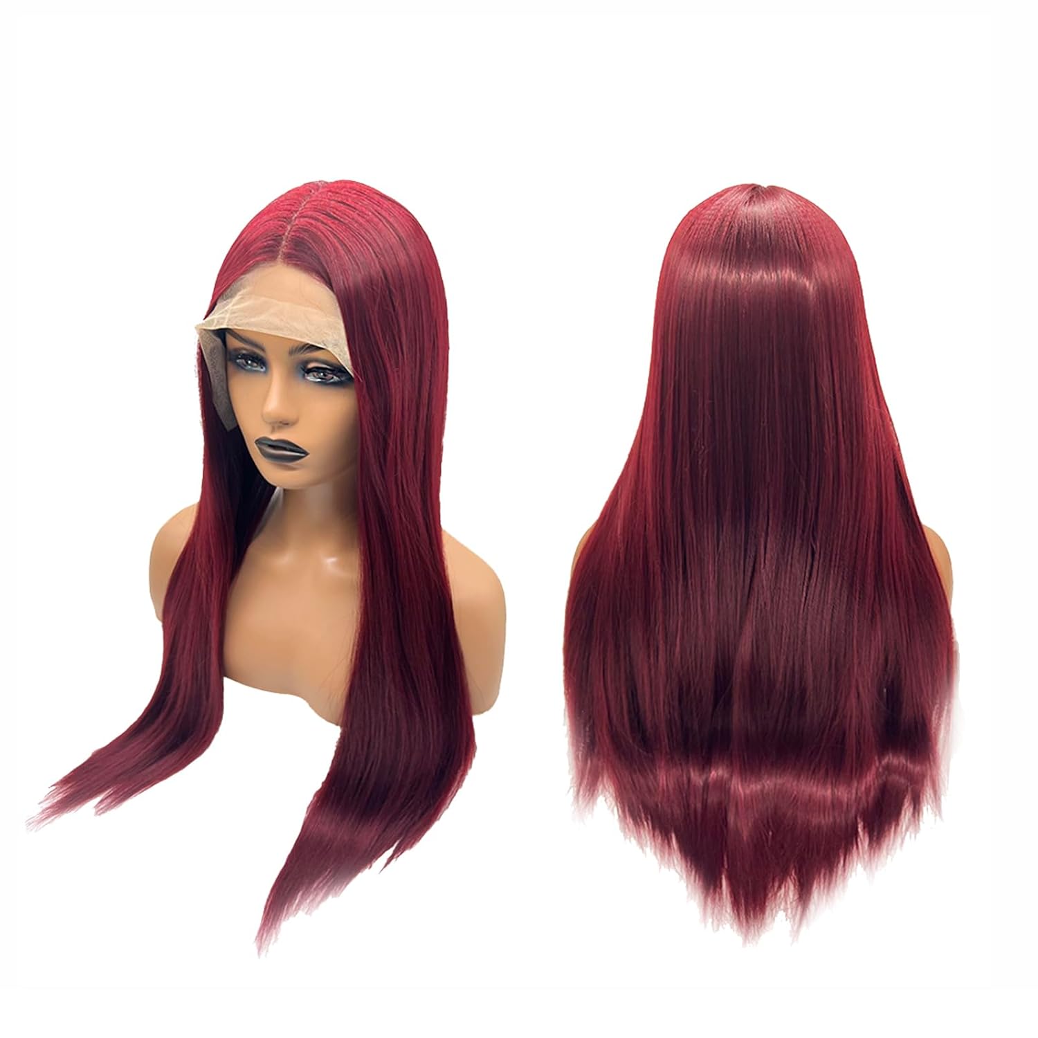 NANCY – Peluca de encaje frontal, pelucas largas y rectas rojas para mujer, pelucas sintéticas naturales para uso diario (pelucas de cabello natural)