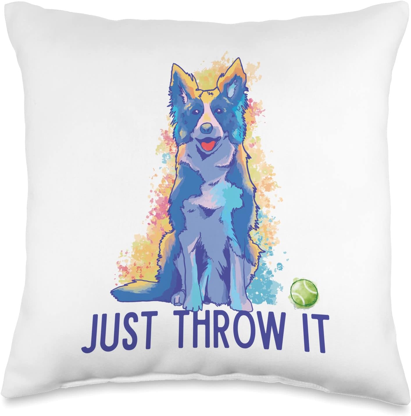 Border Collie Love Just Play Fetch Dog – Almohada de 16 x 16 pulgadas, multicolor