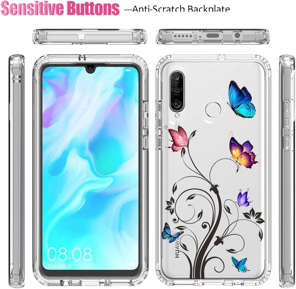 Vavies Funda para Huawei P30 LiteNova 4E MAR-LX3A con protector de pantalla de vidrio templado, cuerpo completo, transparente, flexible, con diseño