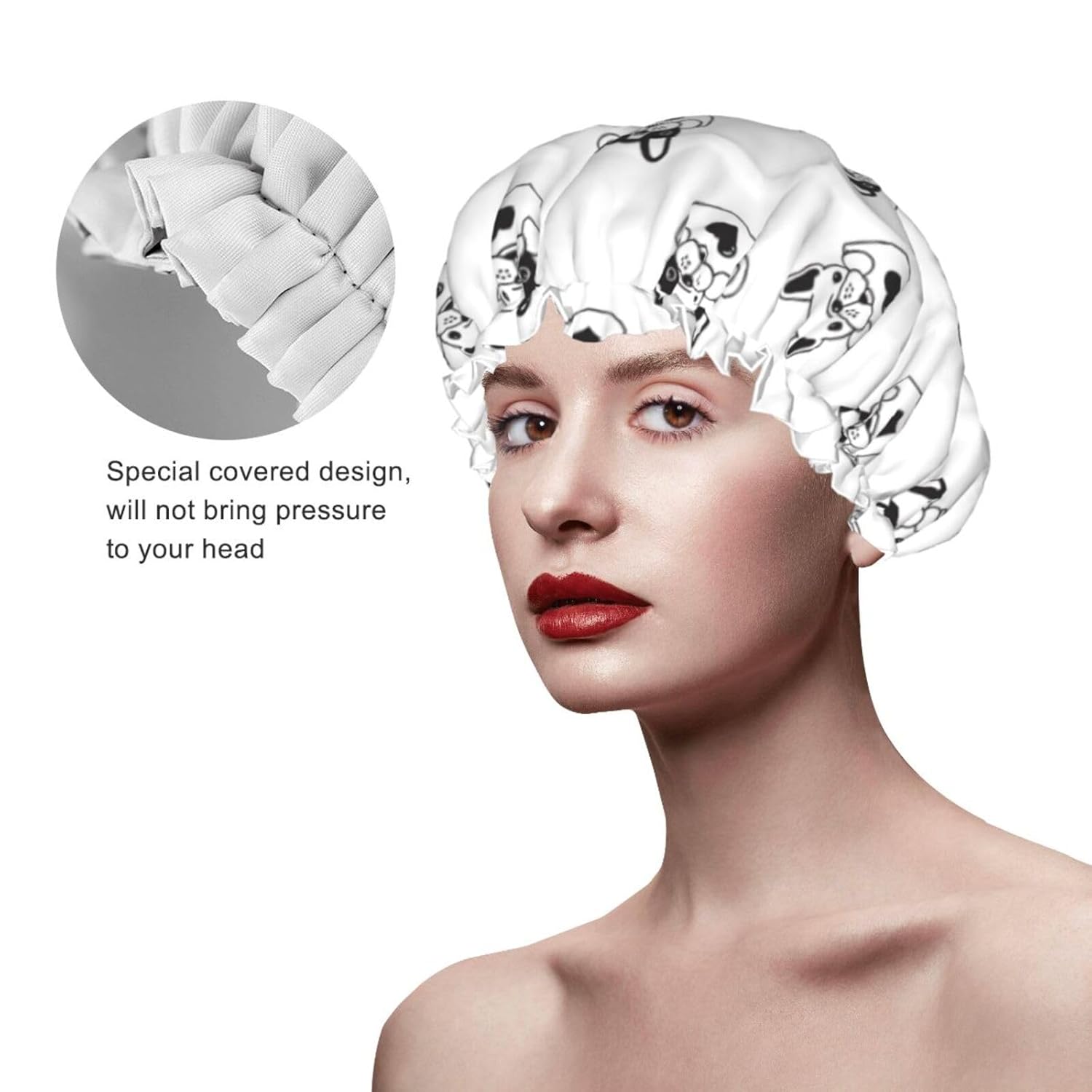 Cute Dog Double Layer Waterproof Shower Cap Suitable For All Head Sizes